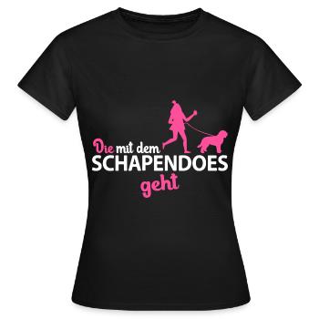 Schapendoes Hund Mama Frauchen die mit geht Spruch - Frauen T-Shirt - Schwarz - Vorne - AI Model Female 172 dark (172cm)