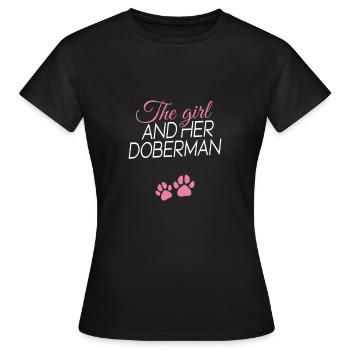 La fille et son Doberman Dobermann - T-shirt Femme - noir - Devant - AI Model Female 172 dark (172cm)