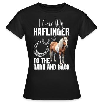 Haflinger à l’écurie et au dos du propriétaire de chevaux Equestrian - T-shirt Femme - noir - Devant - AI Model Female 172 dark (172cm)