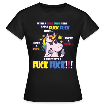 Naughty unicorn with a provocative statement - Women's T-Shirt - black - Front - AI Model Female 172 dark (172cm)