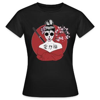 Japanische Geisha Sugar Skull - Frauen T-Shirt - Schwarz - Vorne - AI Model Female 172 dark (172cm)