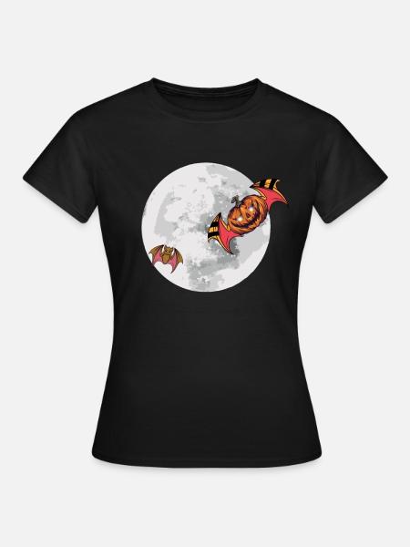Fledermaus Kürbis Mond Halloween - Frauen T-Shirt - Schwarz