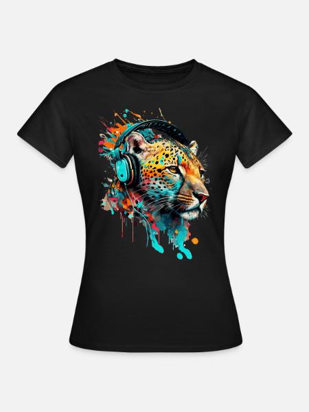 Leopard mit Kopfhörern DJ - Frauen T-Shirt - Schwarz