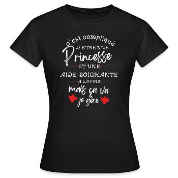 Princesse et Aide Soignant - T-shirt Femme - noir - Devant - AI Model Female 172 dark (172cm)
