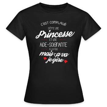 T-shirt Princesse Aide Soignante - cadeau drôle - T-shirt Femme - noir - Devant - AI Model Female 172 dark (172cm)