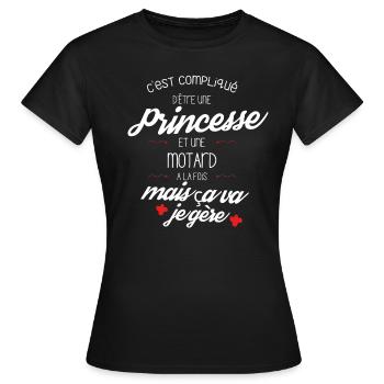 C'est compliqué d'être Princesse et une motard - T-shirt Femme - noir - Devant - AI Model Female 172 dark (172cm)