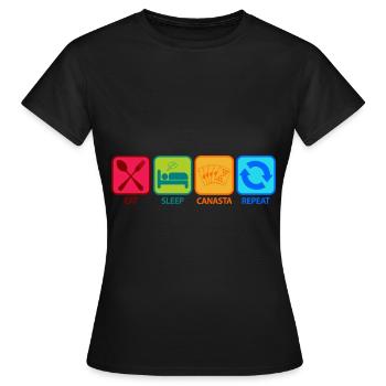 Canasta Spiel Kartenspiel spielen Eat Sleep - Frauen T-Shirt - Schwarz - Vorne - AI Model Female 172 dark (172cm)
