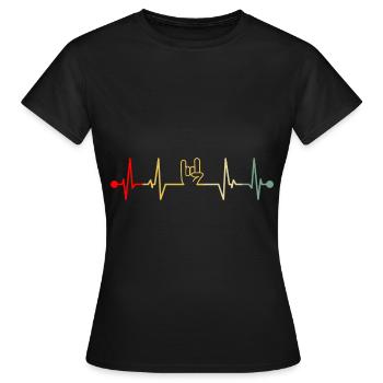 Pommesgabel Rock Metal Hand Herzschlag Retro - Frauen T-Shirt - Schwarz - Vorne - AI Model Female 172 dark (172cm)