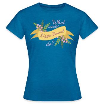 Was würde Lizzie Bennet tun? Ⅱ - Frauen T-Shirt - Antikblaues Saphir meliert - Vorne - AI Model Female 172 dark (172cm)