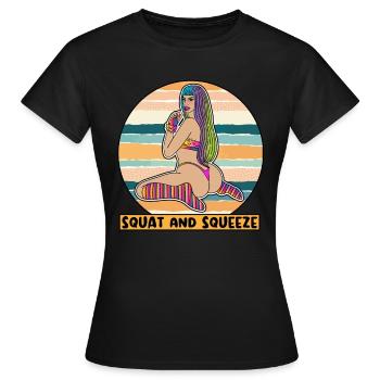 EROTIC SEXY GIRL SQUAT AND SQUEEZE - Frauen T-Shirt - Schwarz - Vorne - AI Model Female 172 dark (172cm)