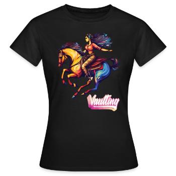 Voltige Saut Cheval Acrobatie Équitation - T-shirt Femme - noir - Devant - AI Model Female 172 dark (172cm)