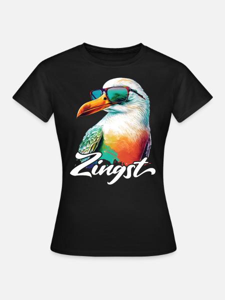 Zingst Urlaub coole bunte Möwe mit Sonnenbrille - Frauen T-Shirt - Schwarz
