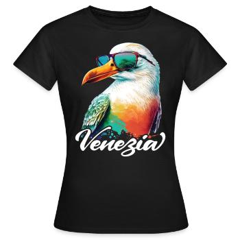 Venezia Italien Urlaub bunte Möwe mit Sonnenbrille - Frauen T-Shirt - Schwarz - Vorne - AI Model Female 172 dark (172cm)