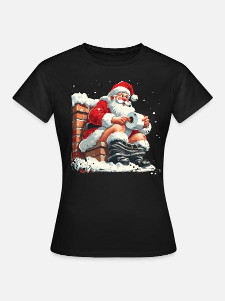 Weihnachtsmann sitzt auf Schornstein Toilette - Dame-T-shirt - sort