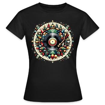 Retro Christmas Vinyl - Nostalgische Festtage - Frauen T-Shirt - Schwarz - Vorne - AI Model Female 172 dark (172cm)