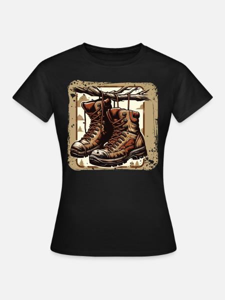 Alte Wanderschuhe Wanderstiefel Outdoor Adventure - Frauen T-Shirt - Schwarz