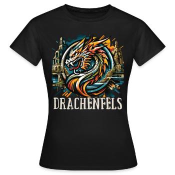 Drache Drachenkopf Logo Ruine Drachenfels - Frauen T-Shirt - Schwarz - Vorne - AI Model Female 172 dark (172cm)