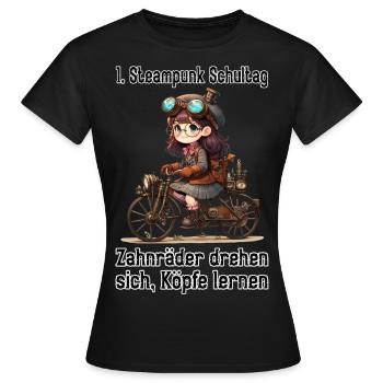 Erster Steampunk Schultag - Frauen T-Shirt - Schwarz - Vorne - AI Model Female 172 dark (172cm)