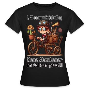 Erster Steampunk Schultag - Frauen T-Shirt - Schwarz - Vorne - AI Model Female 172 dark (172cm)