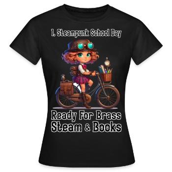 Erster Steampunk Schultag - Frauen T-Shirt - Schwarz - Vorne - AI Model Female 172 dark (172cm)