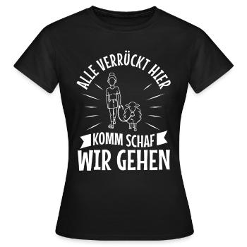 Alle verrückt hier komm Schaf wir gehen - Frauen T-Shirt - Schwarz - Vorne - AI Model Female 172 dark (172cm)