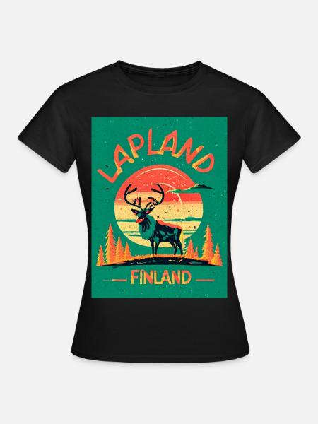 Reindeer in Moonlight Lapland Finland - Women's T-Shirt - black