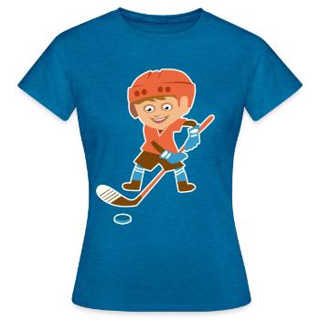 Eishockey Comic Junge Puk Schläger Geschenk Kawaii - Frauen T-Shirt - Antikblaues Saphir meliert - Vorne - AI Model Female 172 dark (172cm)