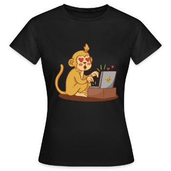 Singe Amour amoureux relation longue distance Chat Coeur Cadeau - T-shirt Femme - noir - Devant - AI Model Female 172 dark (172cm)