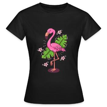 Flamingo Blätter Comic Monstera Blume Geschenk - Frauen T-Shirt - Schwarz - Vorne - AI Model Female 172 dark (172cm)