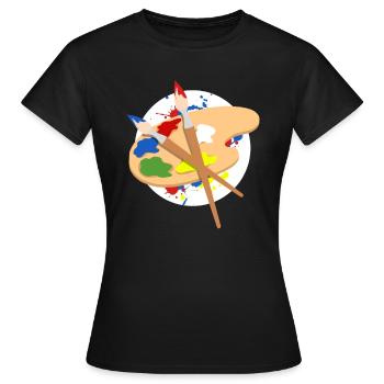 Kunst Palette Farben Pinsel malen Geschenkidee - Frauen T-Shirt - Schwarz - Vorne - AI Model Female 172 dark (172cm)