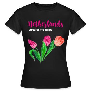 Netherlands Holland Tulips - Women's T-Shirt - black - Front - AI Model Female 172 dark (172cm)