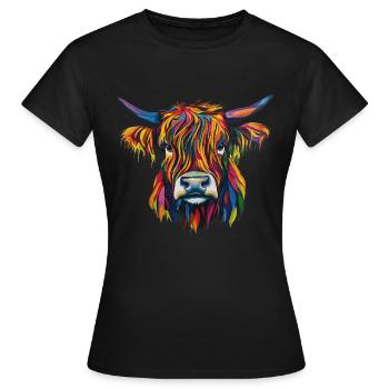 Kuh Highland Cow - Frauen T-Shirt - Schwarz - Vorne - AI Model Female 172 dark (172cm)