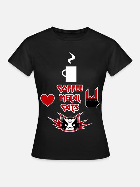 Coffee, Metal, Cats - Frauen T-Shirt - Schwarz