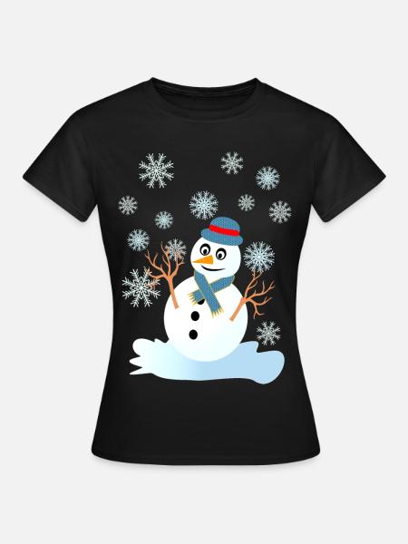 Schneemann und Schneeflocken coole Weihnachten - Frauen T-Shirt - Schwarz
