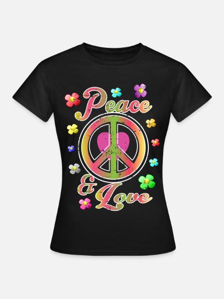 Frieden und Liebe - Frauen T-Shirt - Schwarz