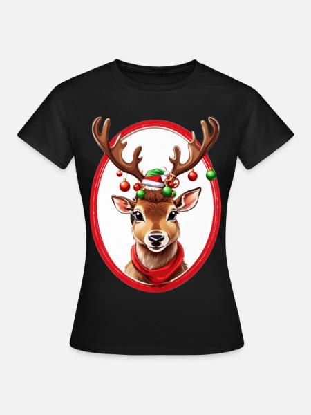 Rentier mit Weihnachtskugeln - Frauen T-Shirt - Schwarz
