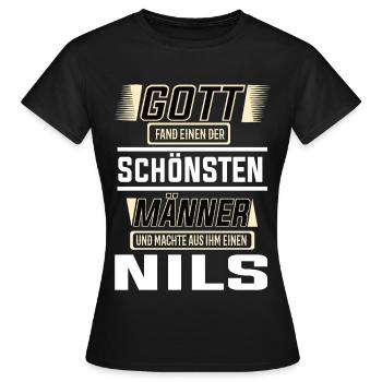 Nils, le plus bel homme, façonné par Dieu Design - T-shirt Femme - noir - Devant - AI Model Female 172 dark (172cm)