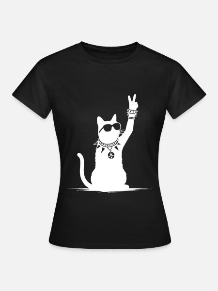 Rocker Katze Design – Cool & Laut - Frauen T-Shirt - Schwarz