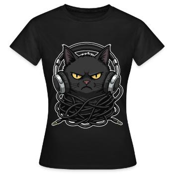 Cable Chaos Chat Musique Casque - T-shirt Femme - noir - Devant - AI Model Female 172 dark (172cm)