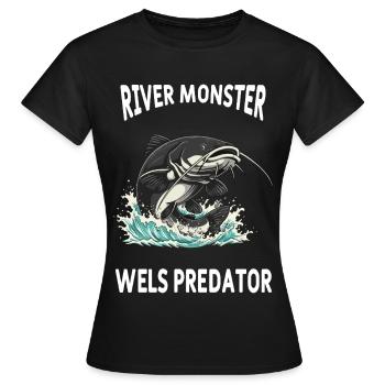 Pêche Rivière Silure Poisson Chat - T-shirt Femme - noir - Devant - AI Model Female 172 dark (172cm)