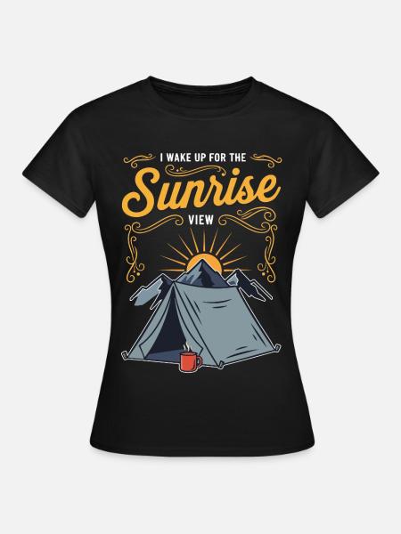 Camping Mountain Cafe Humorzitat Sonnenaufgangsansicht - Frauen T-Shirt - Schwarz