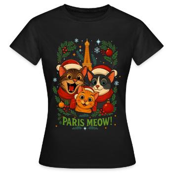Katzen in Paris: Paris Meow - Frauen T-Shirt - Schwarz - Vorne - AI Model Female 172 dark (172cm)