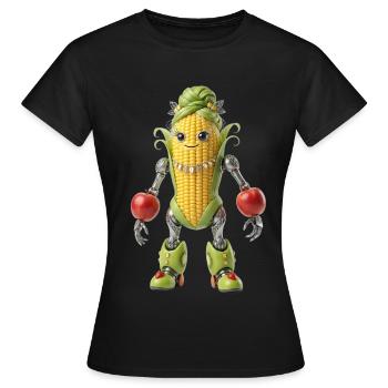 CHICCA – Der süße Süßmais-Cyborg - Frauen T-Shirt - Schwarz - Vorne - AI Model Female 172 dark (172cm)