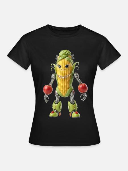 CornBot Fröhliche Ernte - Frauen T-Shirt - Schwarz