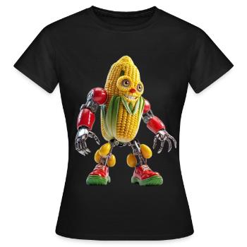 CORN BOT - The Cute Bio-Organic Robot - Women's T-Shirt - black - Front - AI Model Female 172 dark (172cm)