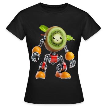 Robot Kiwi aux Membres Chromés - T-shirt Femme - noir - Devant - AI Model Female 172 dark (172cm)