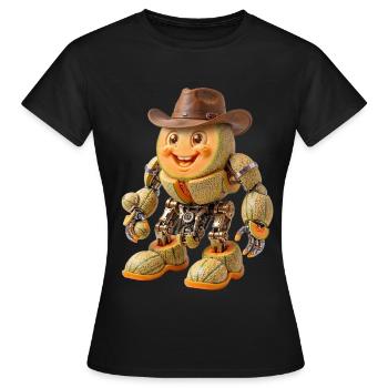 Ranger Melon : Cowboy Bot Steampunk - T-shirt Femme - noir - Devant - AI Model Female 172 dark (172cm)
