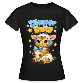 Bébé girafe de service couche - T-shirt Femme - noir - Devant - AI Model Female 172 dark (172cm)