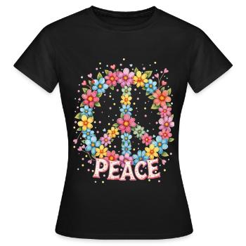 Signe de paix en floraison dans un style aquarelle - T-shirt Femme - noir - Devant - AI Model Female 172 dark (172cm)