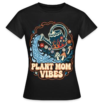 Plant Mom Vibes Retro Gartenmotiv - Frauen T-Shirt - Schwarz - Vorne - AI Model Female 172 dark (172cm)